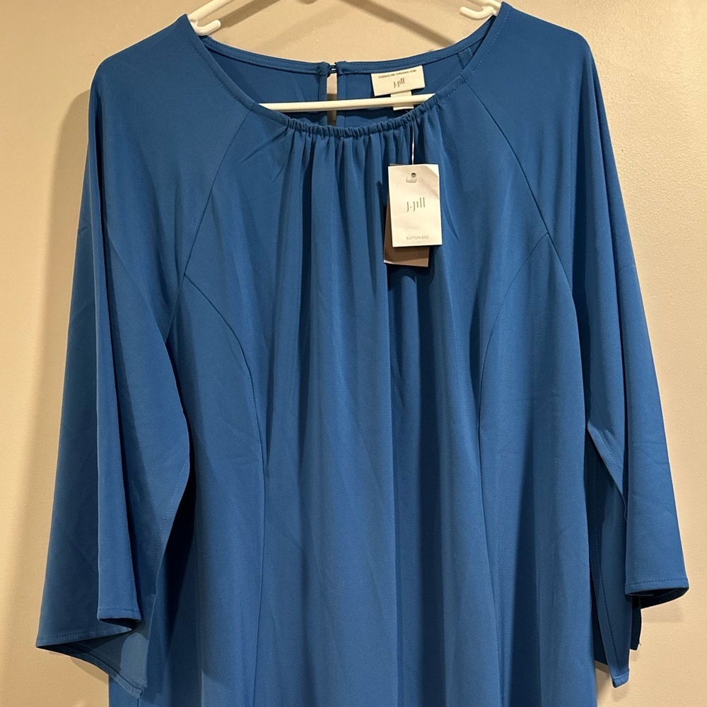 J. Jill x Christian Siriano Flared-Sleeve Dress Blue Sea XL Draped Feminine NWT - Picture 5 of 15